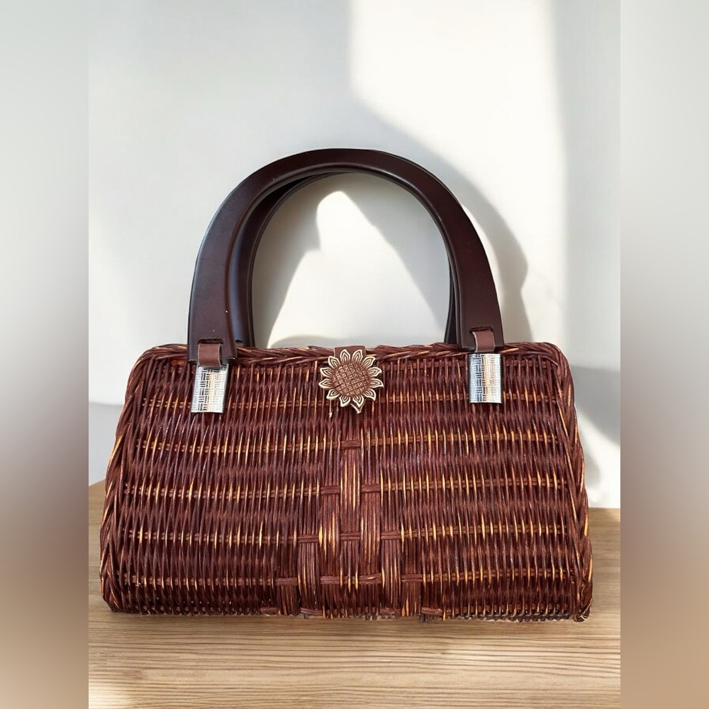 Vintage Womens Woven Wicker Handbag Basket Purse Sunflower Fall Retro Boho